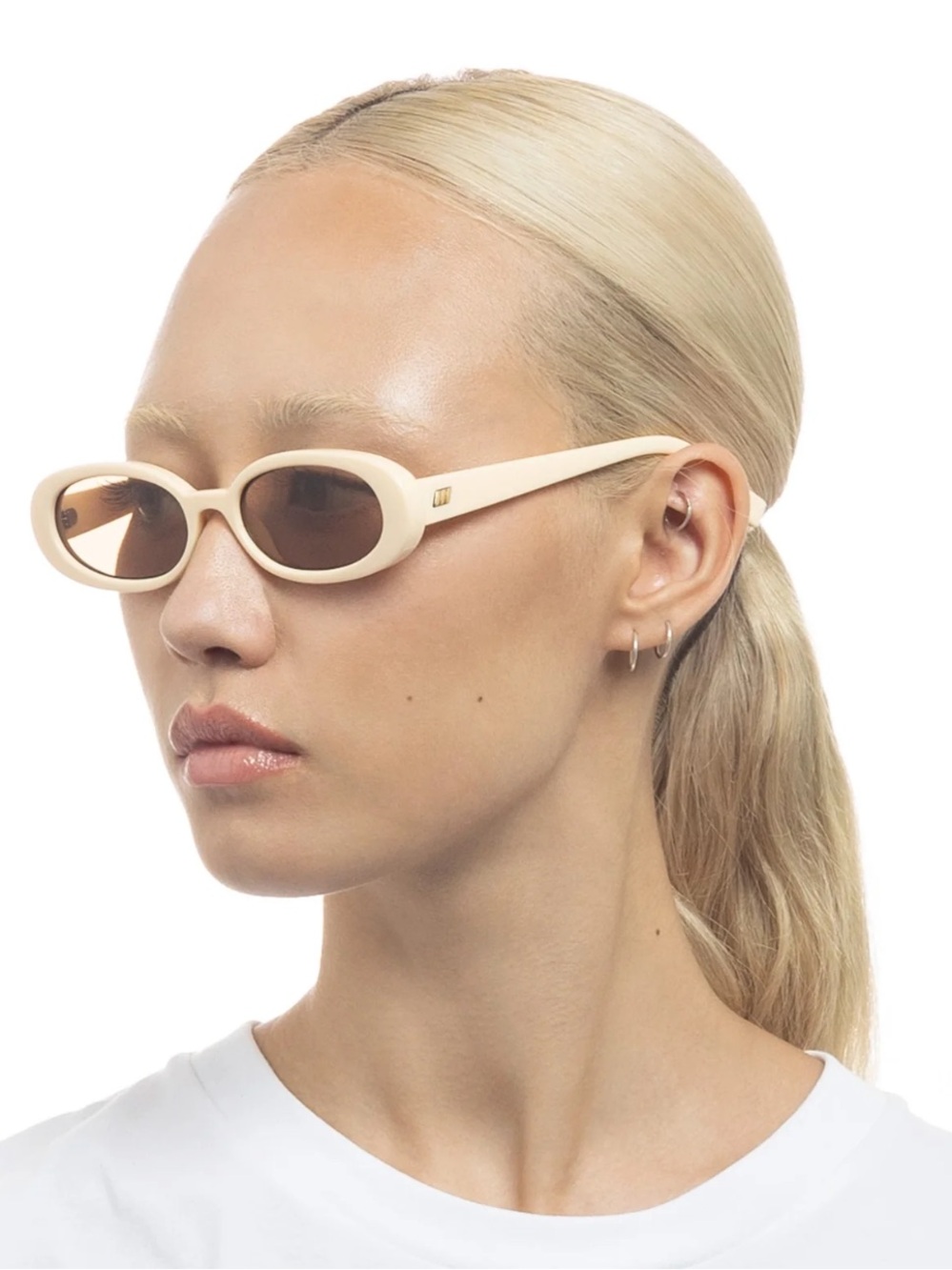 Le Specs Ecru Oval Sunglasses with Light Brown Lenses